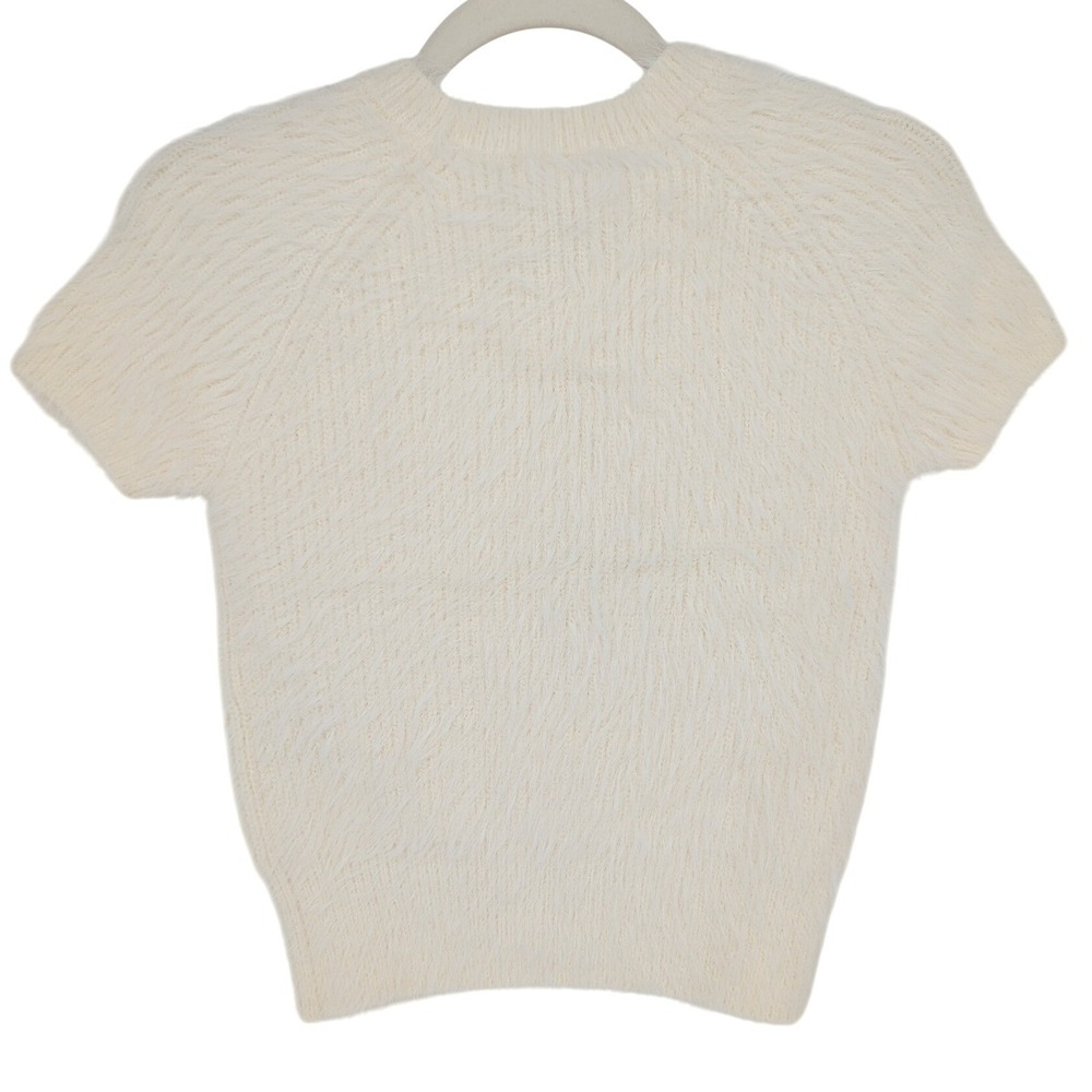 Muse Short Sleeve Fuzzy Crystal Embellished Sweater XS Ivory‎ Coquette 90s Glam - Picture 4 of 14